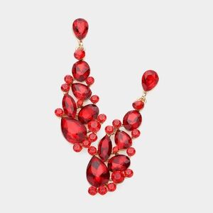 Red Cluster Teardrop Crystal Dangle Earrings Fashion Statement Accessory
